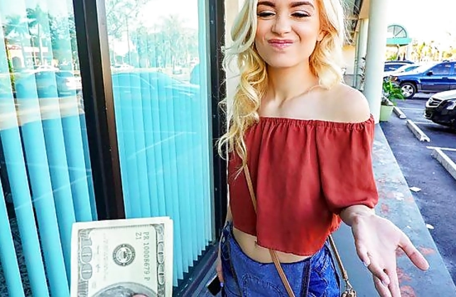 Good money seduce fetching blonde and she lets stranger fuck naked pussy