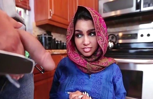 Strong dick satisfies shaved pussy of Arab girl with big naked breasts