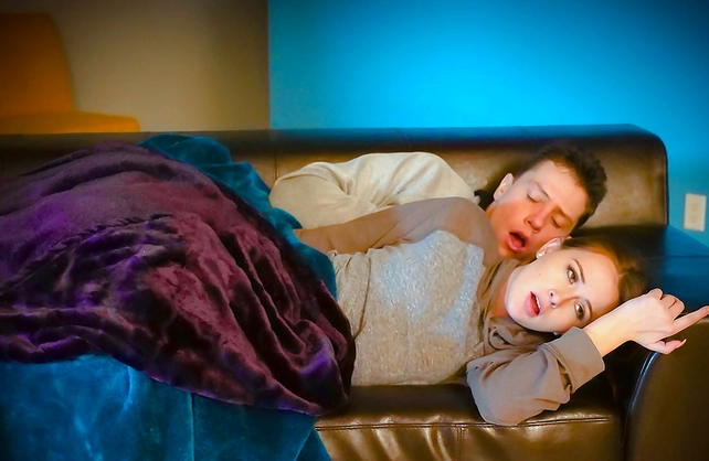 Horny girl penetrates her wet vagina with her brother`s cock while he sleeps behind her