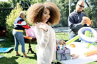 I noticed that this ebony teen isn’t just selling her possessions at this yard sale