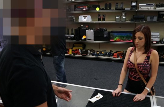 Poor chick has naked pussy fucked by pawnshop assistant for money