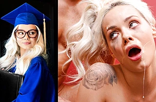 Blonde college girl fucked rough and hard after having her valedictorian speech