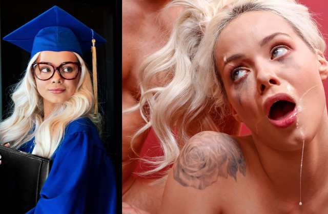 Blonde college girl fucked rough and hard after having her valedictorian speech