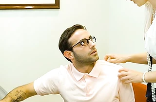 Office girl has a crush on nerdy co-worker and initiates naked sex