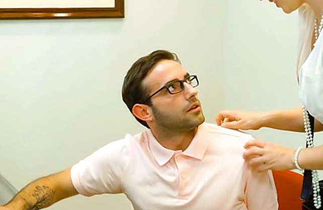 Office girl has a crush on nerdy co-worker and initiates naked sex