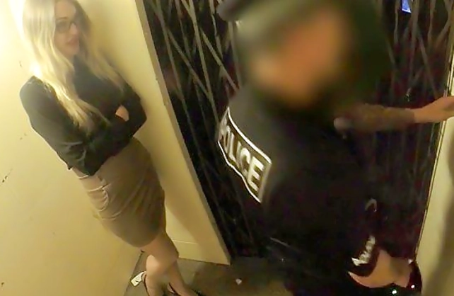Policeman seduces nerdy lovely in elevator and drills naked twat