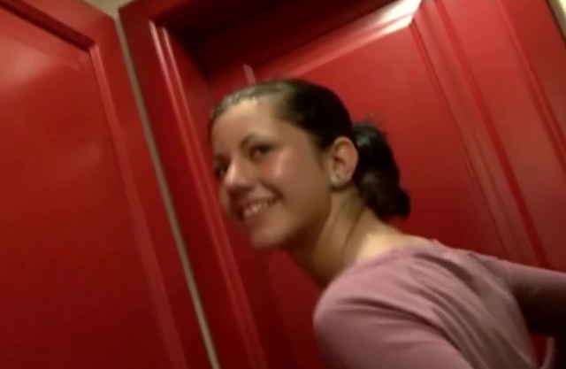 Guy joins pretty girl in toilet and they have quick naked affair there