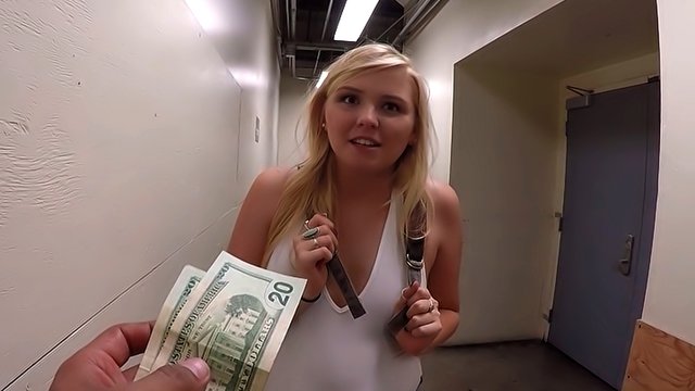 Very sexy blonde gets naked for money