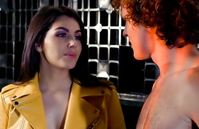 Amazing brunette with juicy naked tits enjoys sex at the space ship