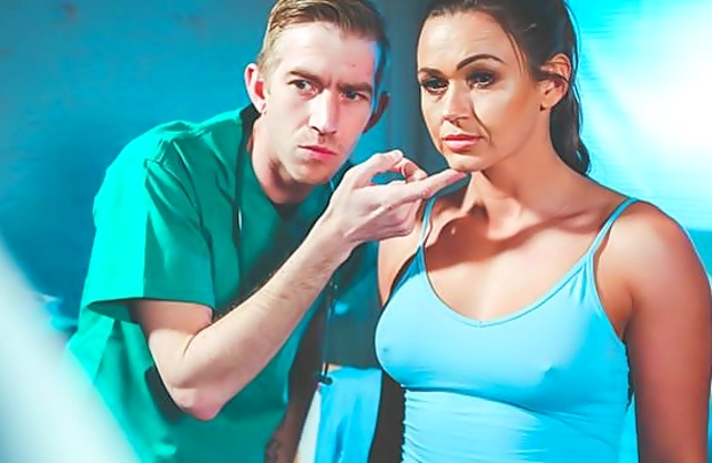 Stunning MILF with huge boobs gets all naked and fucks horny doctor