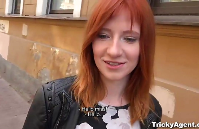 Simple redhead Russian girl seduced by agent and fucked naked on cam