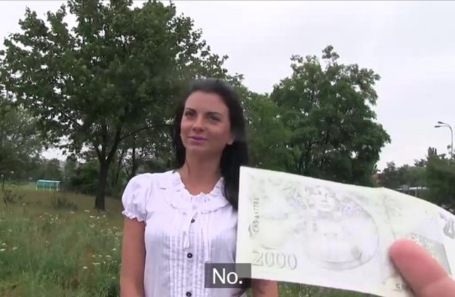 Stunning brunette agrees to show treasures naked and fuck for money
