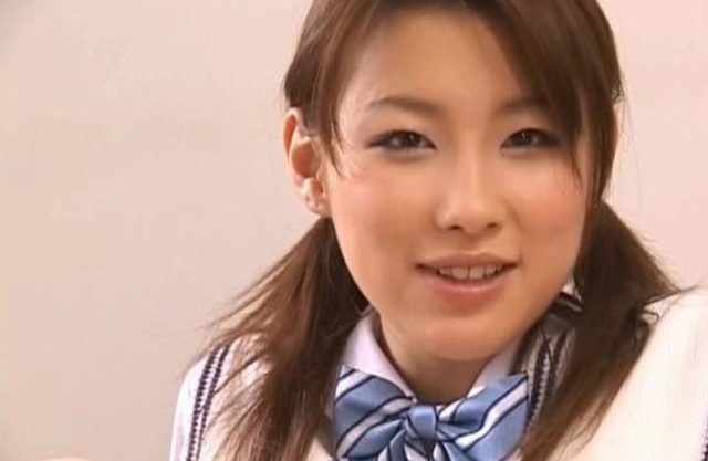 Cheerful Japanese college girl strokes naked teacher's dick with hands