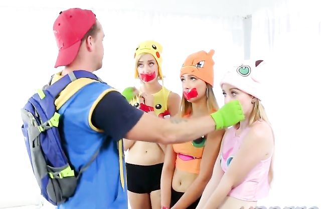 Pokemon poacher drills tight naked cunts of babes wearing tops