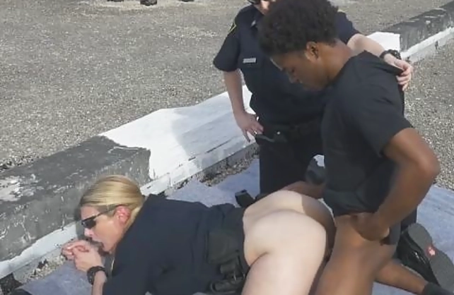 Hot female cop makes sure Ebony criminal properly fucks naked girl