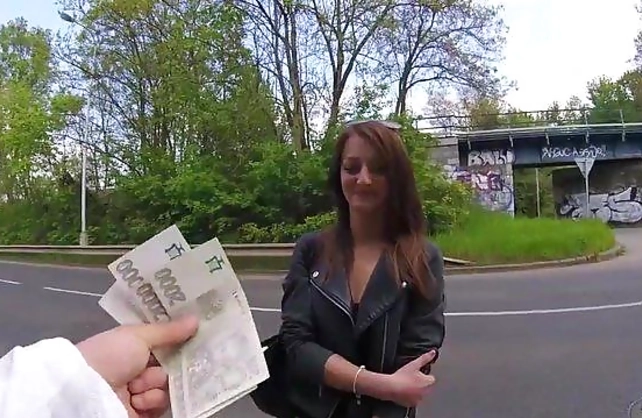 Insistent guy coaxes beautiful naked girl to have quick outdoor sex