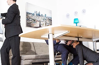 Boss leaves office so an employee can fuck naked girl with hot big chest