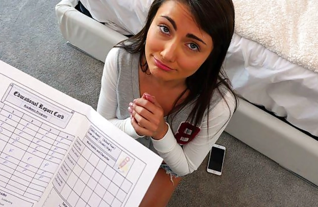 Stepdad won't tell about naked girl's bad grades in exchange for hot sex
