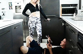 Anal sex of naked girl with beautiful tattoo takes place in the kitchen