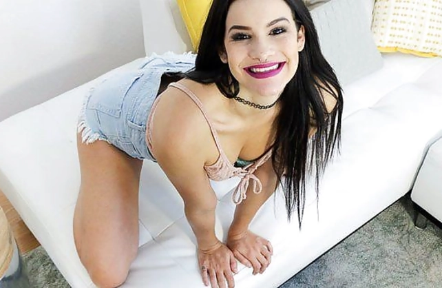 Naked girl with sexy nose piercing and small tits shows hot oral skills