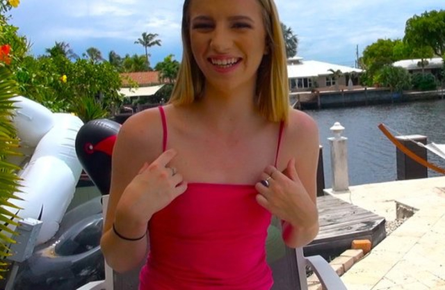 Small-tittied naked girl practices hot sex with cameraguy outdoors