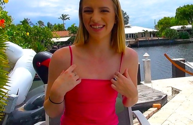 Small-tittied naked girl practices hot sex with cameraguy outdoors