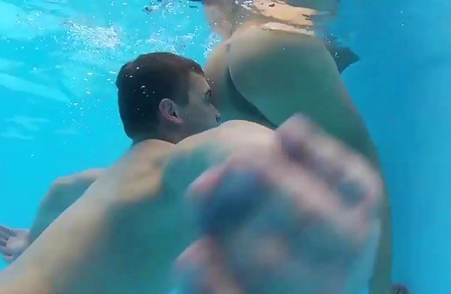 Sexy naked girl does it with her client inside house and in the pool
