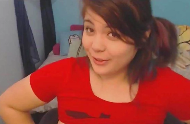 Hot naked girl takes her jugs out and puts a dildo inside cherry