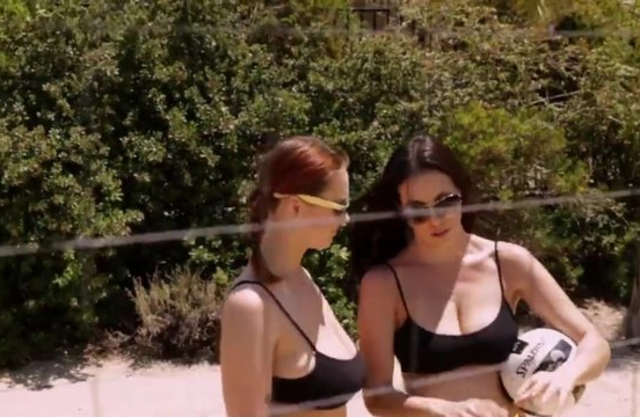 Beautiful naked girls play volleyball and then go home to fuck