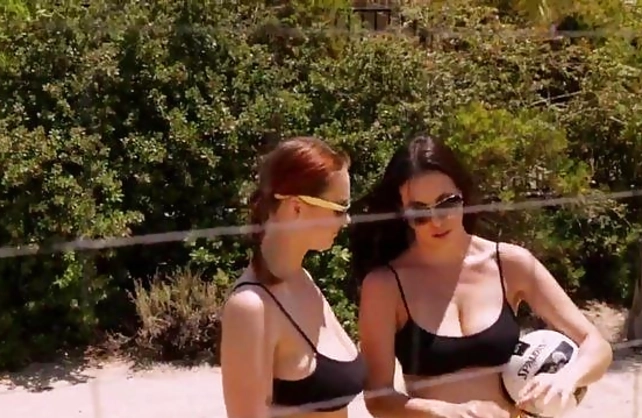 Beautiful naked girls play volleyball and then go home to fuck