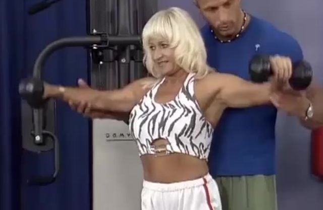 Beautiful naked girl over fifty trains and gets humped by her trainer