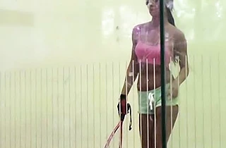 Young man behind camera attracts naked girl with beautiful vagina