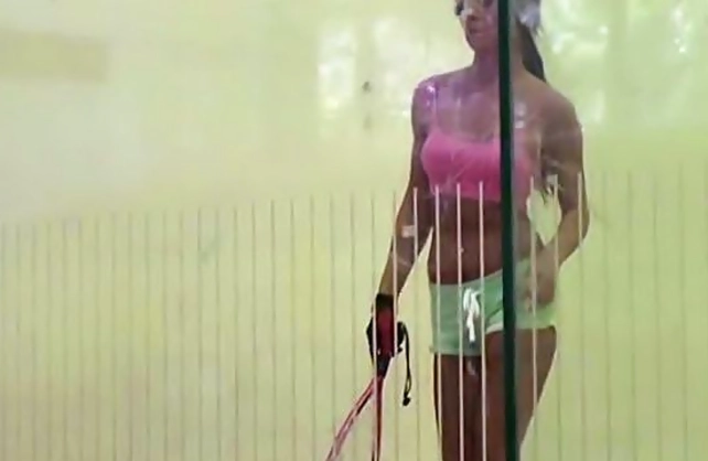 Young man behind camera attracts naked girl with beautiful vagina