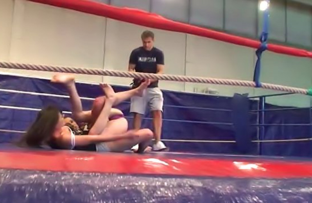 Hot naked girl gets horny fighting with a female and they turn to sex