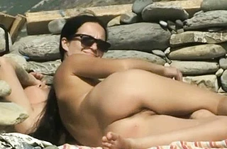Brunette and naked boyfriend have sex without knowing about voyeur