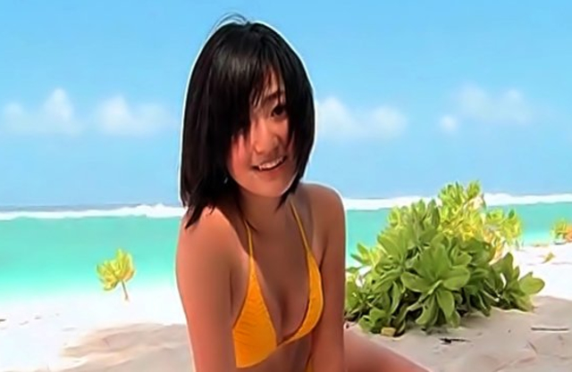 Adorable girl in yellow swimsuit needs to think about naked photo session