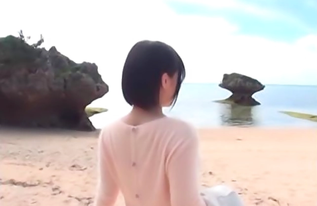 Modest Japanese teen nicely sucks naked penis outdoors on the beach