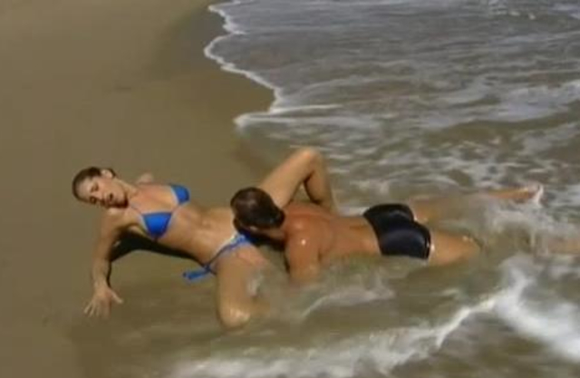 Splendid girl gives naked partner a blowjob after cunnilingus on the beach