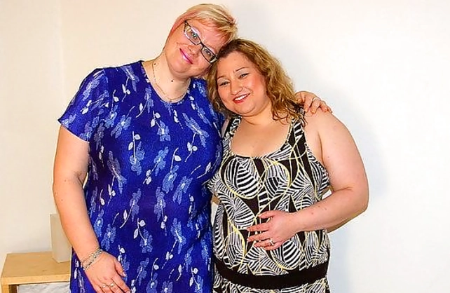 Suggestive actresses with big naked bellies and twins do it with toys