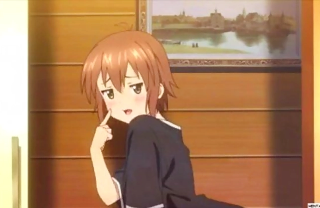 Guy from hentai cartoon turns to a girl and enjoys his naked body