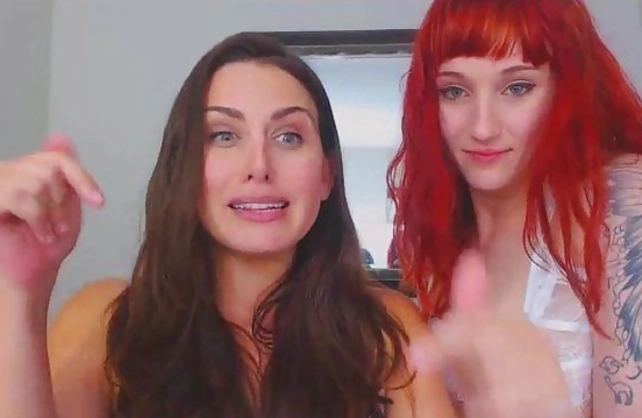 Naked webcam show of the redhead with bangs and adorable girlfriend