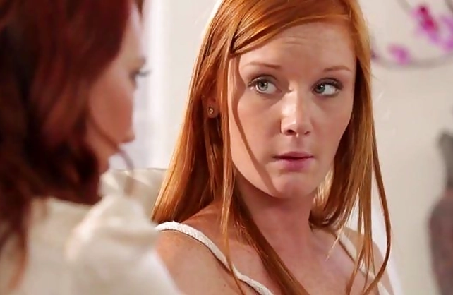 Curly redhead sees stepdaughter masturbating and gives a naked sex lesson