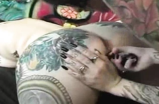 Dark-haired chicks with tattoos have to satisfy naked vags by themselves