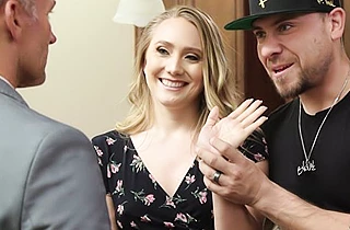 Son's sexy naked girlfriend thanks his dad for helping them out