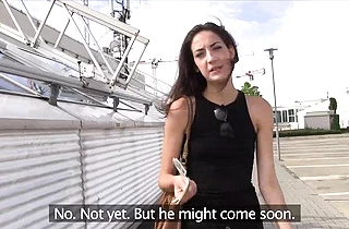 Money convince a horny brunette girl to get naked and cheat of her BF