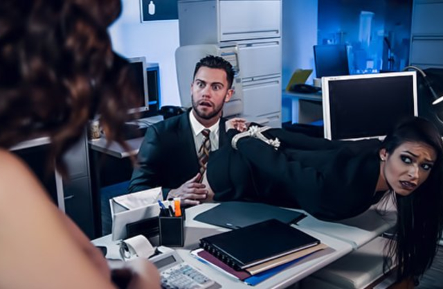Boss's wife joins him and his sexy secretary for a naked threesome