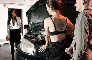 Cock-hungry naked babes moan loud during hardcore garage foursome