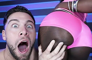 Gorgeous naked Ebony goddess is happy to play with a big white junk