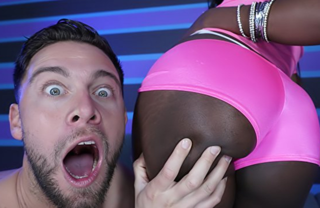 Gorgeous naked Ebony goddess is happy to play with a big white junk
