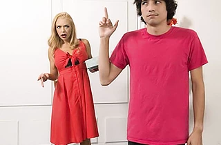 Stepson's behavior leads his curvy mom to give him a naked lesson